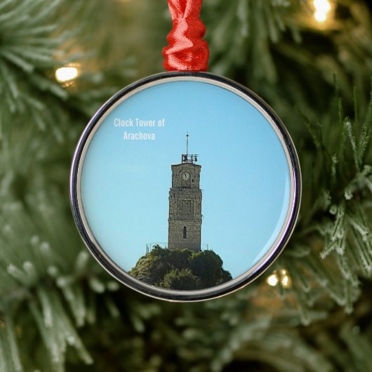 Clock Tower of Arachova Greece メタルオーナメント (ツリー)