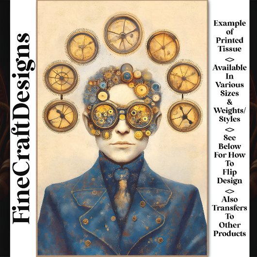 Clockpunk Steampunk Man, Blue & Z7 Decopage 薄葉紙