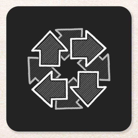 Clockwise Arrows Minimal Geometric Black Variant 2 スクエアペーパーコースター (正面)