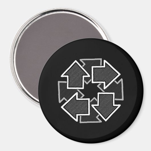 Clockwise Arrows Minimal Geometric Black Variant 2 マグネット (正面/裏面)