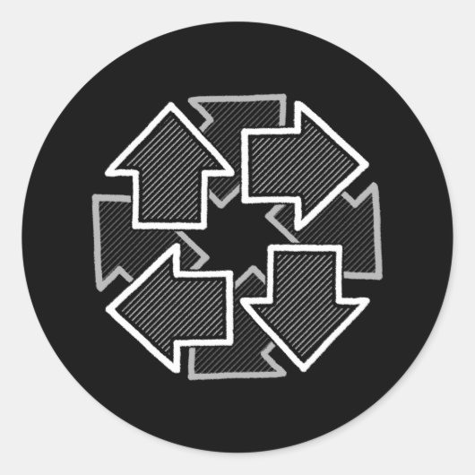 Clockwise Arrows Minimal Geometric Black Variant 2 ラウンドシール (正面)