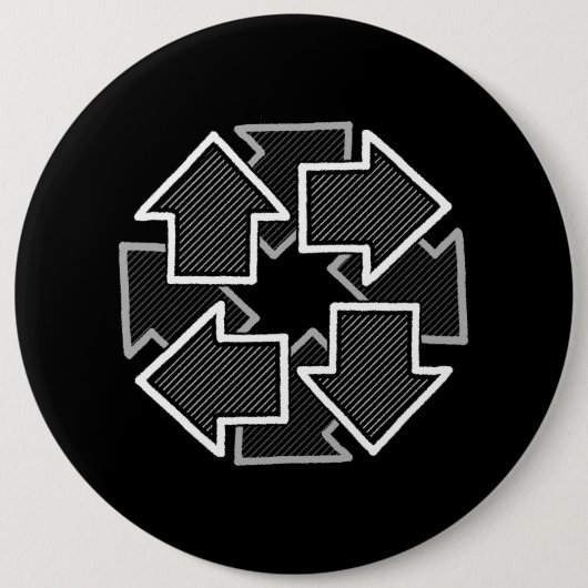 Clockwise Arrows Minimal Geometric Black Variant 2 缶バッジ (正面)