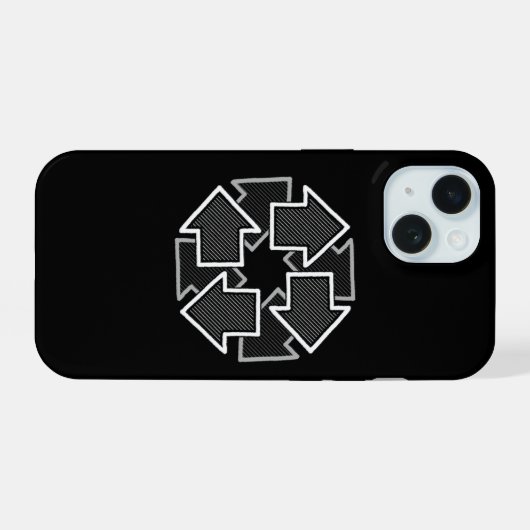 Clockwise Arrows Minimal Geometric Black Variant 2 iPhone 15ケース (裏面横)