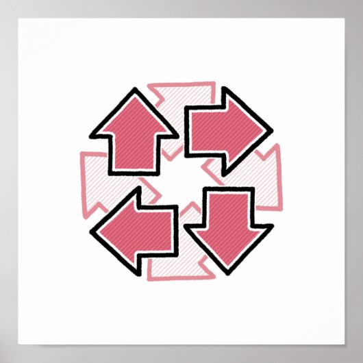 Clockwise Arrows Minimal Geometric Red ポスター (正面)