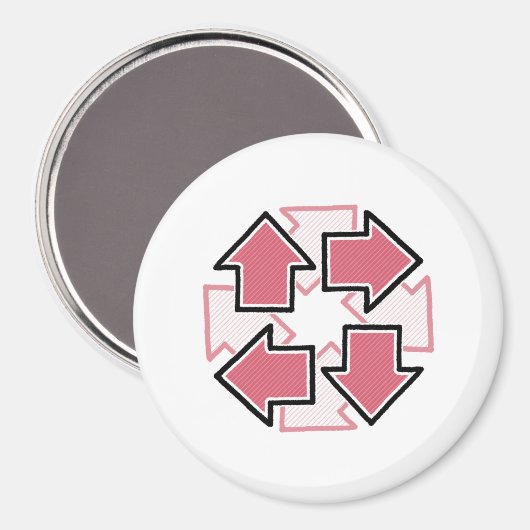 Clockwise Arrows Minimal Geometric Red マグネット (正面/裏面)