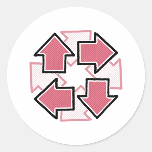 Clockwise Arrows Minimal Geometric Red ラウンドシール (正面)