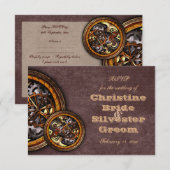 Clockworkとレザー、ウェディングsvp 招待状 (正面/裏面)