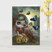 「Clockwork Dragonling」ポストカード カード (黄色い花)