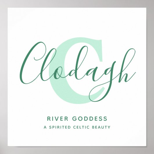 Clodaghの名前の意味 グリーンのグラデーションのテキスト カスタムデザイン ポスター (正面)