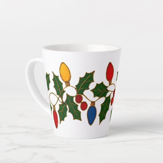 Cloisonne Art Christmas Lights and Holly カフェラテマグ (左アングル)