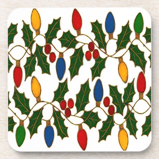Cloisonne Art Christmas Lights and Holly コースター (正面)