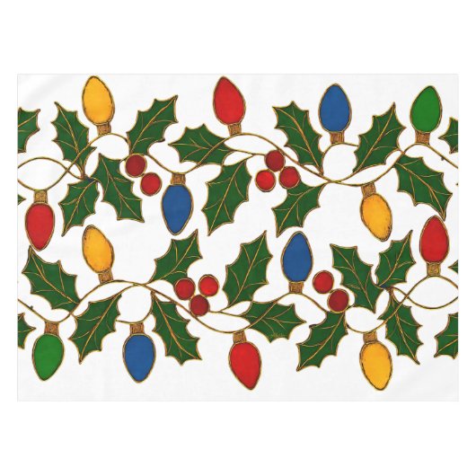 Cloisonne Art Christmas Lights and Holly テーブルクロス (正面(横))