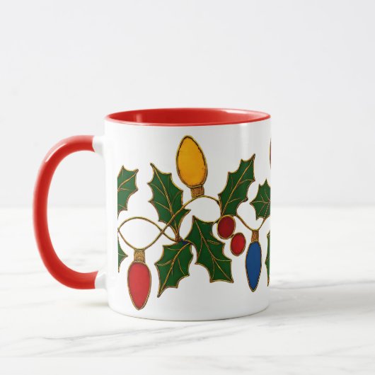 Cloisonne Art Christmas Lights and Holly マグカップ (左)
