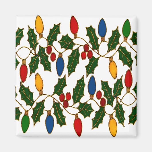 Cloisonne Art Christmas Lights and Holly マグネット (正面)