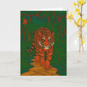 Cloisonne Art Tiger on the Jungle Path カード (黄色い花)