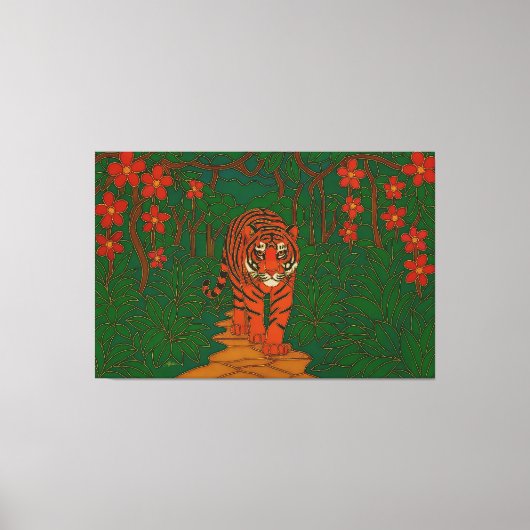 Cloisonne Art Tiger on the Jungle Path キャンバスプリント (正面)