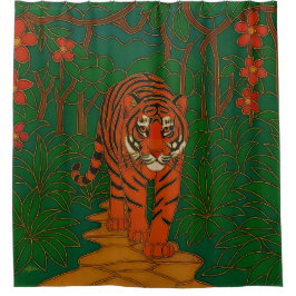 Cloisonne Art Tiger on the Jungle Path シャワーカーテン