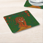 Cloisonne Art Tiger on the Jungle Path スクエアペーパーコースター (アングル)