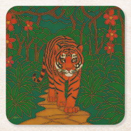 Cloisonne Art Tiger on the Jungle Path スクエアペーパーコースター