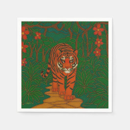 Cloisonne Art Tiger on the Jungle Path スタンダードカクテルナプキン