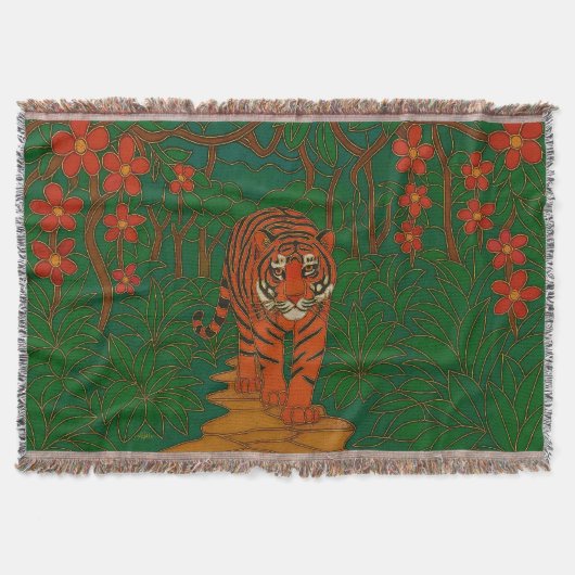 Cloisonne Art Tiger on the Jungle Path スローブランケット (正面)