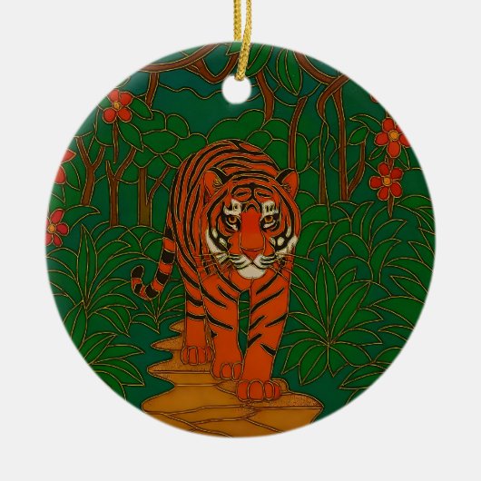 Cloisonne Art Tiger on the Jungle Path セラミックオーナメント (正面)