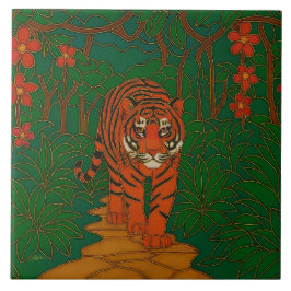 Cloisonne Art Tiger on the Jungle Path タイル