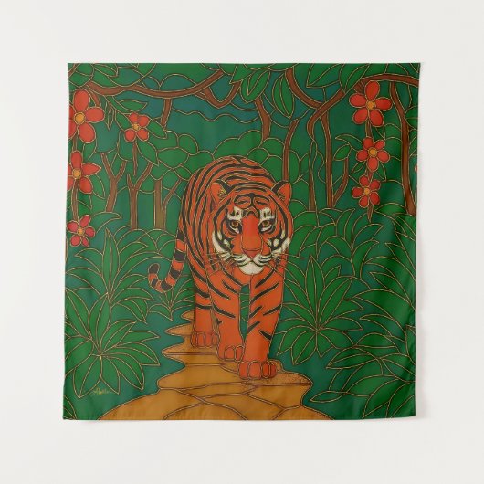 Cloisonne Art Tiger on the Jungle Path タペストリー (正面)