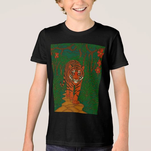 Cloisonne Art Tiger on the Jungle Path トライブレンドＴシャツ (正面)