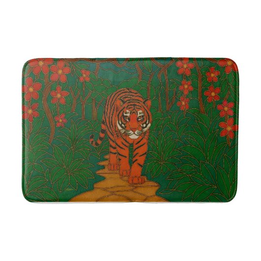 Cloisonne Art Tiger on the Jungle Path バスマット (正面)