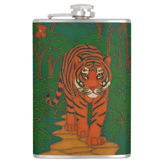Cloisonne Art Tiger on the Jungle Path フラスク (正面)