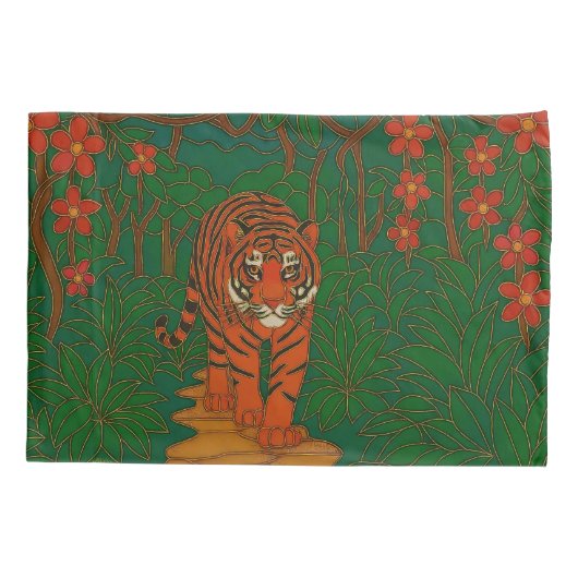 Cloisonne Art Tiger on the Jungle Path 枕カバー (裏面)