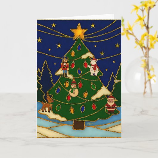Cloisonne Art Whimsical Forest Classic Christmas  カード (黄色い花)