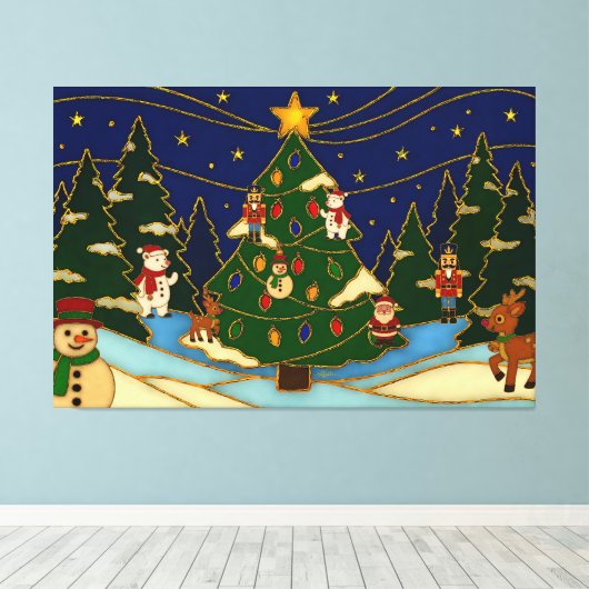 Cloisonne Art Whimsical Forest Classic Christmas  キャンバスプリント (インサイチュ (ウッドフロア))