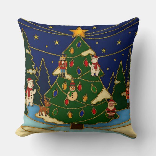 Cloisonne Art Whimsical Forest Classic Christmas  クッション (正面)