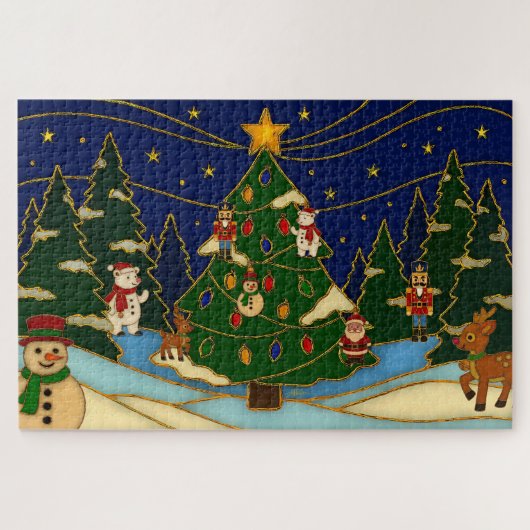 Cloisonne Art Whimsical Forest Classic Christmas ジグソーパズル (横)