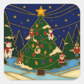 Cloisonne Art Whimsical Forest Classic Christmas  スクエアシール (正面)