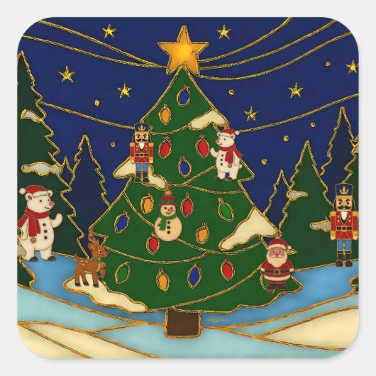 Cloisonne Art Whimsical Forest Classic Christmas スクエアシール (正面)