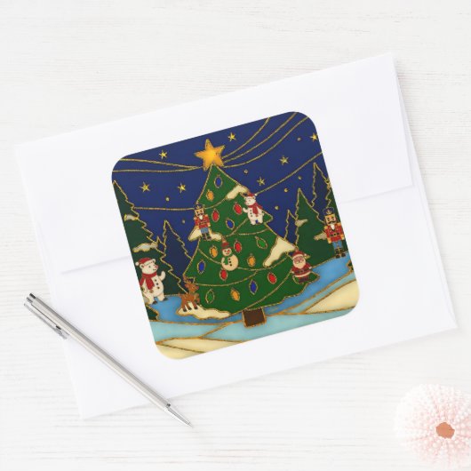 Cloisonne Art Whimsical Forest Classic Christmas  スクエアシール (封筒)