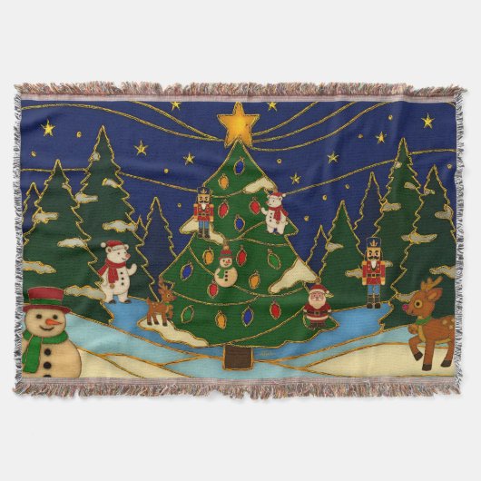 Cloisonne Art Whimsical Forest Classic Christmas スローブランケット (正面)