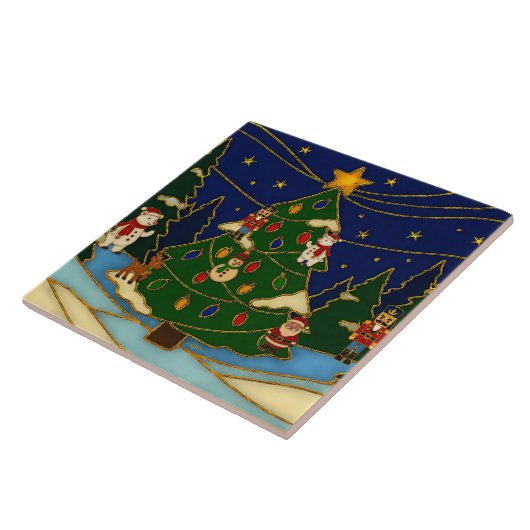 Cloisonne Art Whimsical Forest Classic Christmas  タイル (側面)