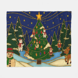 Cloisonne Art Whimsical Forest Classic Christmas  フリースブランケット