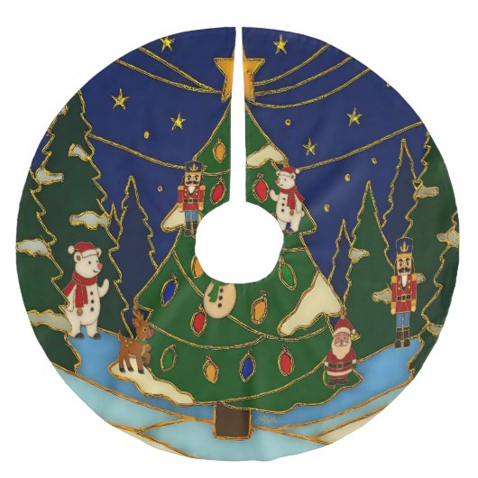 Cloisonne Art Whimsical Forest Classic Christmas  ブラッシュドポリエステルツリースカート (正面)