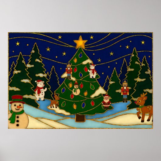 Cloisonne Art Whimsical Forest Classic Christmas ポスター (正面)