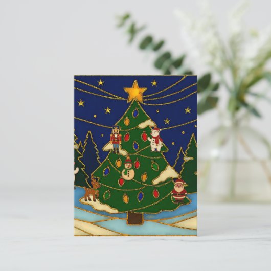 Cloisonne Art Whimsical Forest Classic Christmas  ポストカード (スタンド正面)