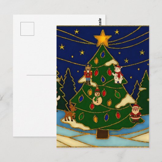 Cloisonne Art Whimsical Forest Classic Christmas  ポストカード (正面/裏面)