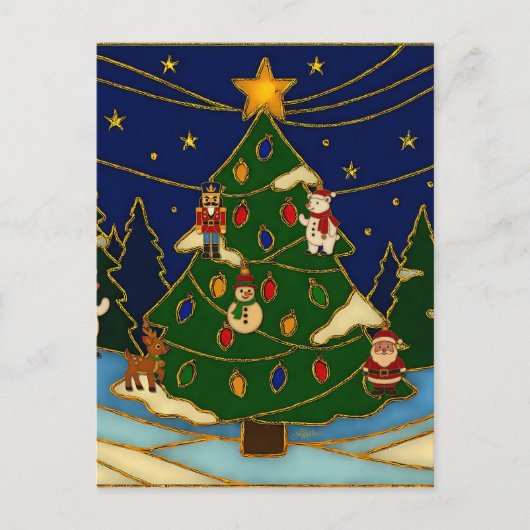 Cloisonne Art Whimsical Forest Classic Christmas ポストカード (正面)