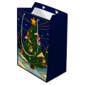 Cloisonne Art Whimsical Forest Classic Christmas ミディアムペーパーバッグ (裏面アングル)