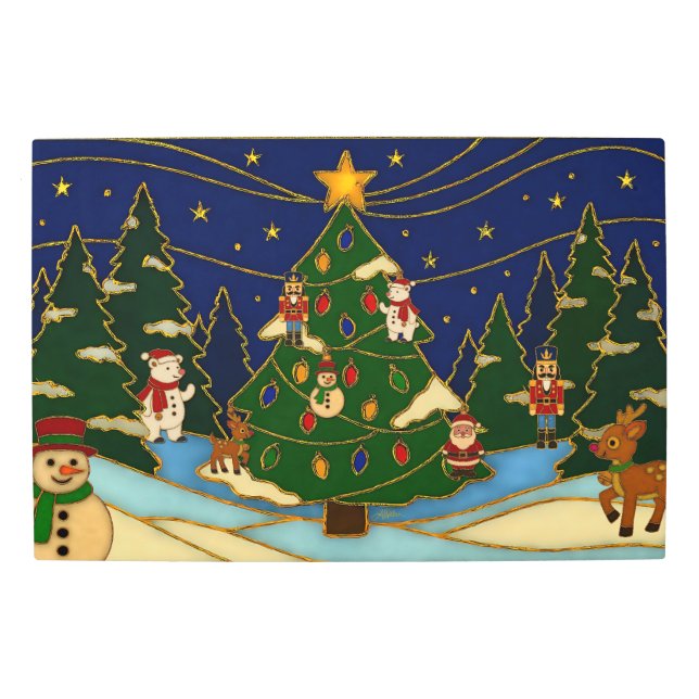 Cloisonne Art Whimsical Forest Classic Christmas  メタルプリント (正面)