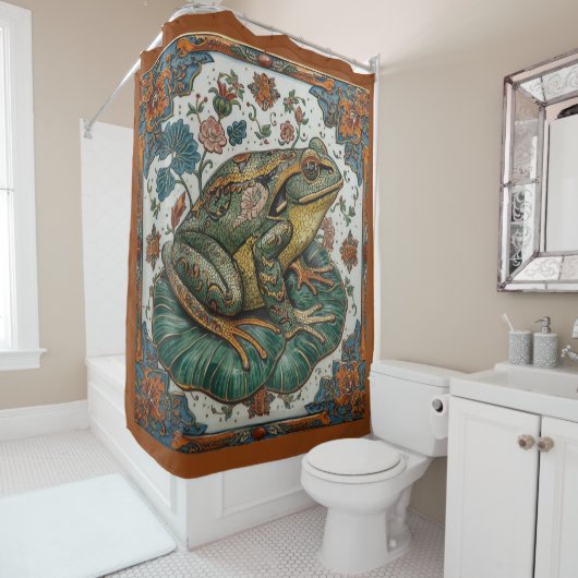 Cloisonne Frog on Lily Pad  シャワーカーテン (インサイチュ)